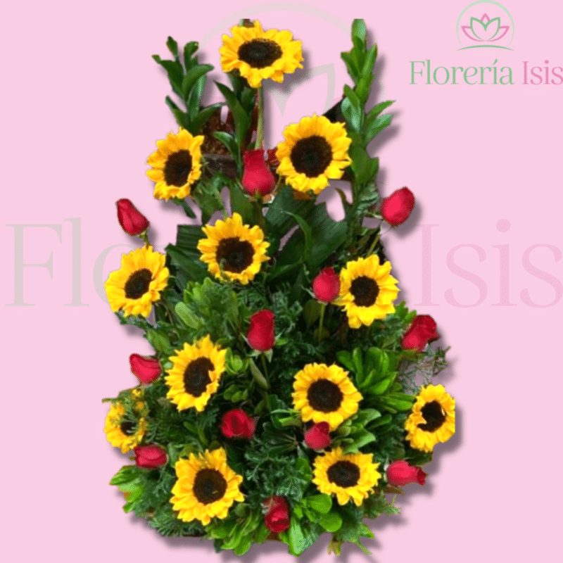 Arreglo de rosas y girasoles, de Florería Isis