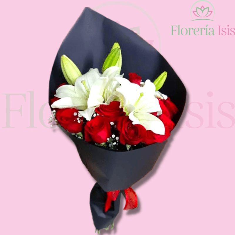 Bouquet de 24 rosas rojas con lily, de Florería Isis