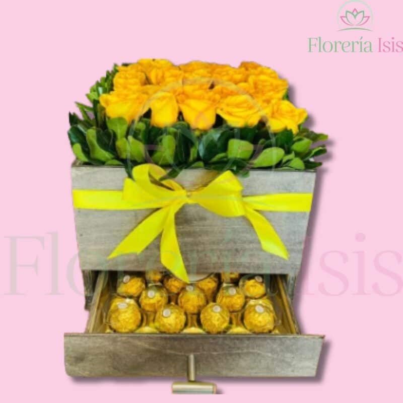 Caja chocolatera amarilla, de Florería Isis