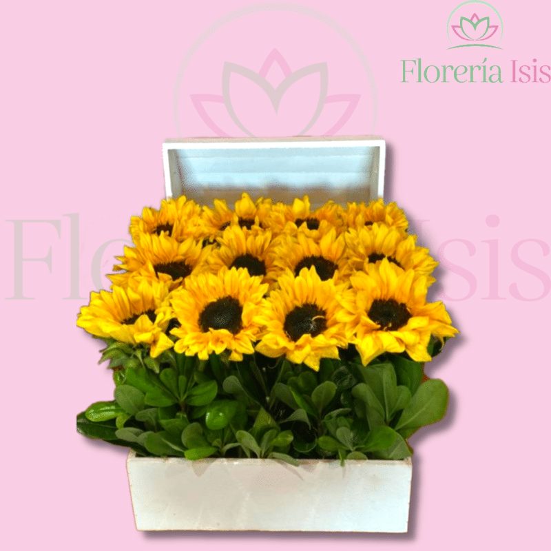 Cofre chico de girasoles, de Florería Isis