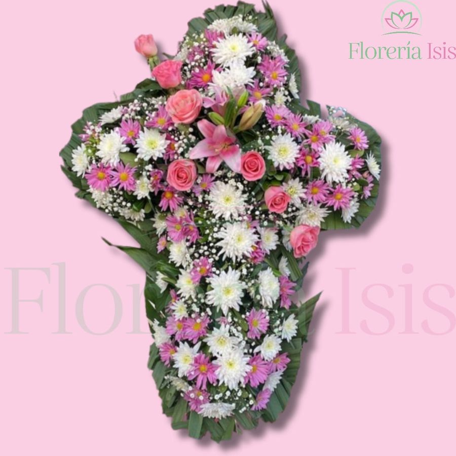 Cruz rosa con lily, de Florería Isis