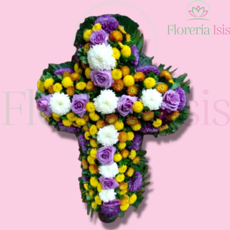 Cruz fúnebre de rosa y roxana, de Florería Isis