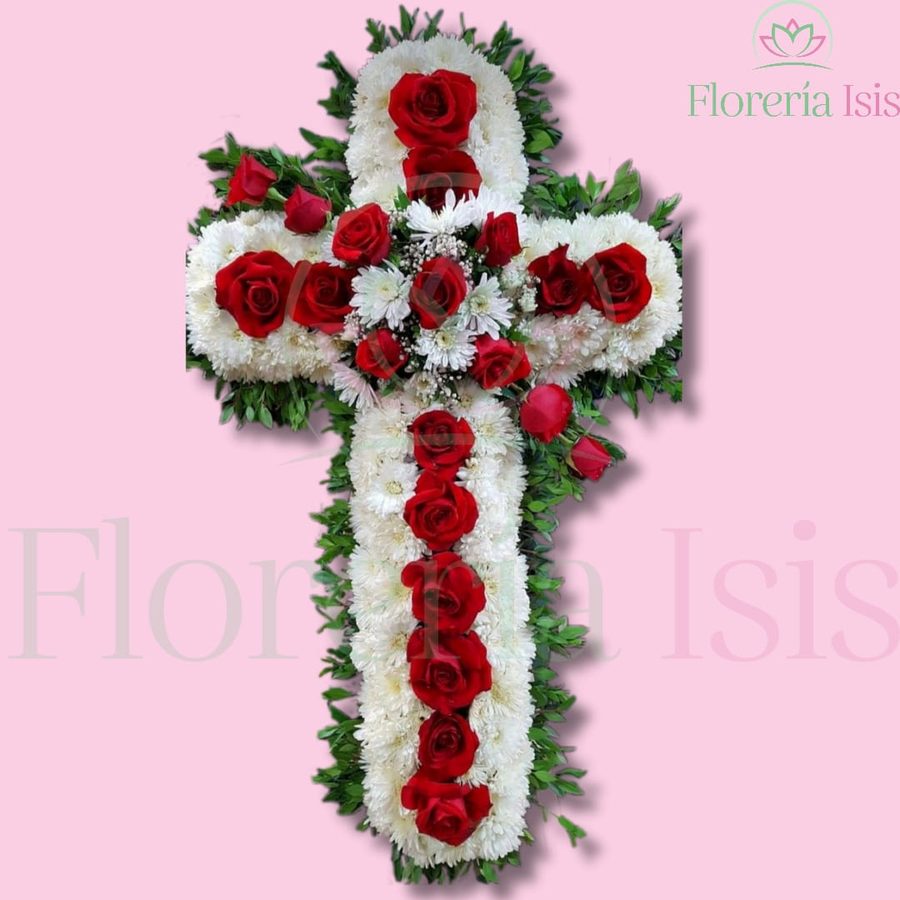 Cruz de 21 rosas rojas, de Florería Isis