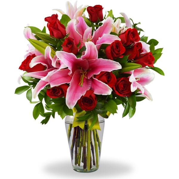 Florero con stargazer y 12 rosas rojas, de Florería Isis
