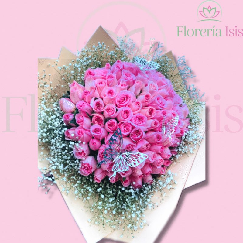 Ramo buchón de 100 rosas con nube, de Florería Isis